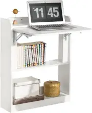 SoBuy Foldable Desk Computer Desk Workstation with Storage Shelves, Home Offi...