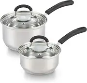 Cook N Home Professional Stainless Steel Saucepan with Lid, 1-QT and 2-QT, Silver