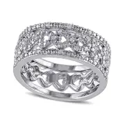 0.13 CT. T.W. Natural Diamond Heart Three Piece Stackable Band Set in Sterling Silver