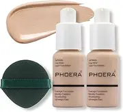 PHOERA Face Foundation,Liquid Foundation,Foundation Full Coverage,Long Lasting Perfect 30ml Matte Oil-Control Concealer 6 Colors Optional,Great Choice and Gift (2PC 102, 60ml)