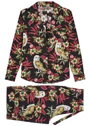 Desmond & Dempsey Printed Cotton Pyjama set - Black S (UK8-10 / S)
