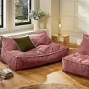 Cadence & Co. Wilde Ribbed Luxe Fleece Bean Bag Large Double Sofa Lounge Cover Velvet Soft Comfortable Living and Bedroom (Cover Only – Beans Not Included) 150x98x73cm - Blush Pink