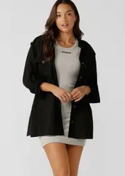 [Lorna Jane] Military Oversized Shirt in Black, Linen, Size - Small S Black