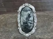 Native American Sterling Silver & White Buffalo Turquoise Ring - Delgarito- S...
