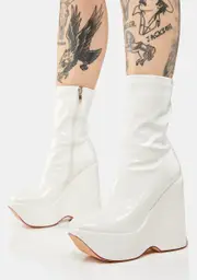 [SIMMI] White Patent Amalfi Wedge Boots