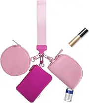 [Generic] Wristlet Purse Wristlet with Purse - Multiple Functions with Three Zippers on Wrist - Key Chain Wallets with Zip Around Closure, Small, multicoloured, Rosa, See description