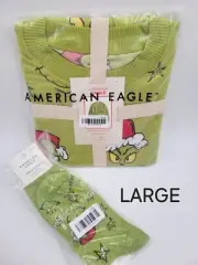 American Eagle AE x GRINCH Plush Pj Pajama/Socks 3PC Set LARGE Dr Seuss