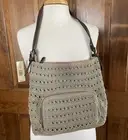 AMANDA SMITH Tan Crochet Knit Hobo Shoulder Bag Boho Zip Faux Leather & Wallet