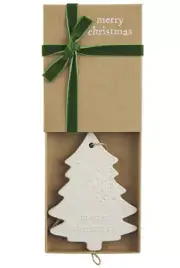 MUD PIE white Stoneware Tree Ornament In Gift Box. NEW!