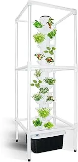 CIADAZ 45 Holes Garden Hydroponics Growing System Smart Garden Planter Vertical Hydroponics Tower with LED Timed Grow Light, Germination Aeroponics Growing Kit with Hydrating Pump-1PC