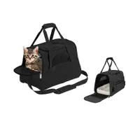 Pet Travel Bag with Hand Warmer Pocket Carrier for Dogs Cats Puppies-Black