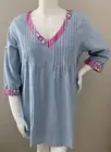 Velzera Boho V-Neck Pleat Roll Tab Sleeve Tunic Top Light Blue Plus 1XL 2XL New!