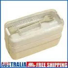 # 900ml 3-layer Lunch Box Microwavable Wheat Straw Bento Box Container (Beige)