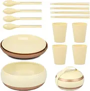 LeoLeoyy 17Pcs Camping Dinner Set for 4 People Camping Plates and Bowls Set Stackable Picnic Dinner Set Lightweight Camping Crockery Set Includes Plates Bowls Cups Spoons Chopsticks for Picnic