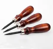 WUTA Leather Edge Beveler,High Carbon Steel Edge Skiving,Leather Wood Handle Leather Tools,Leather Craft Keen Edge Cutting Tool for Beveling,0.8mm+1mm+1.2mm(One Kits)