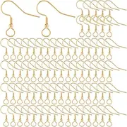 SUNNYCLUE 1 Box 100pcs Gold Earring Fish Hooks French Earring Findings Bulk Stainless Steel Alloy Metal Dangle Ball Hook with Loop Finding Ear Wires for Jewelry Making Supplies DIY Crafts Women Adults
