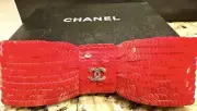NEW Chanel 2008 Sequin Red Vintage Hair Bow Barrette Clip Dress Pin 34 36 38 40
