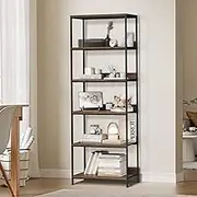 Oikiture Display Shelf 5 Tier Bookshelf with Iron Frame 62.5 x 29 x 173cm Black and Walnut
