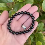 Black Tourmaline Crystal Bead Bracelet - Stretch 8mm Power Bead Bracelet