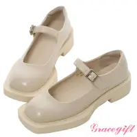 在飛比找momo購物網優惠-【Grace Gift】微方頭加厚底瑪莉珍鞋(米白)