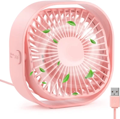 RJVW 4 Inch Small USB Desk Fan, 3-Speed Portable & 360°Rotatable Mini Cooling Fa