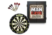 Winmau MVG Diamond Plus Dart Board + Welcome to the Man Cave Dartboard Cabinet + Darts