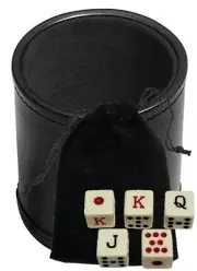 PU Leather Black Felt Lined Dice Cup, Spanish Poker Dice, Storage Pouch Sets