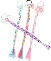 minkissy 4pcs Braids Hair Extensions with Rubber Bands Rainbow Wig Ponytails Elastic Hair Ropes for Kids Women