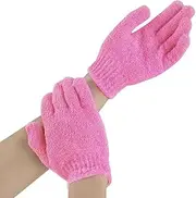 Living Today 1 Pair Exfoliating Gloves, Body Exfoliator Glove with Hanging Loop, Scrub Wash Mitt Bath Shower Loofah Face Spa Hand Exfoliate Sponges, Deep Scrubbing Dead Skin for Women Men (1Pair-Pink)