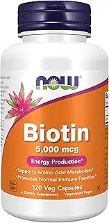 NOW Supplements, Biotin 5,000 mcg, Amino Acid Metabolism*, Energy Production*, 120 Veg Capsules