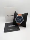 Citizen Eco-Drive Mens Blue Dial Brown Band Analog Leather Classic Wristwatch
