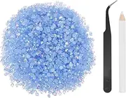 uxcell 5000pcs Flatback Rhinestones Resin, SS12 3mm Resin Rhinestones Bulk Round Shine Gems with Pickup Tools for DIY Nail Art Tumblers Mugs Clothes, Light Blue