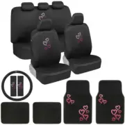 Two Tone Red Pink Hearts Design Car Floor Mat, Seat Cover, Steering Wheel Cover (for: Fiat)