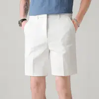 在飛比找Yahoo!奇摩拍賣優惠-冰絲 彈力 西裝五分褲 男士寬鬆西裝褲  男生夏季薄款素色西