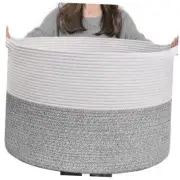 Large Storage Basket, 21.7'' x 13.8'' Cotton Rope Blanket White & Light Grey