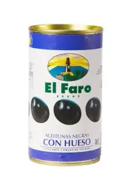 El Faro Black Olives With Kern Aceitubnas Negras Con Hueso 350g