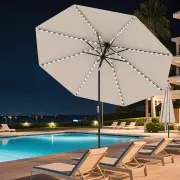 Costway3 m Solar Patio Umbrella with 96 LED Lights Outdoor Market Sunshade-Beige