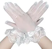 [Yolev] Short Lace Gloves Bow White Lace Gloves Tea Party Bridal Gloves for Women Sheer Gloves 80s Bridesmaids Prom Funeral Evening Dancing Masquerade Easter Halloween Opera Gloves, White