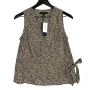 NWT Banana Republic Womens Leopard Print Utility Peplum Tie SL Blouse Top - XS