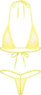 [GRRKDFQ] Women's Lingerie Sets See-Through Halter Lace-Up Bra with T-Back Briefs