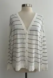 Eileen Fisher White Striped Light Weight Boxy Cardigan Sweater sz Large New NWT