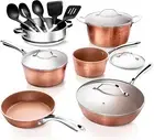 GOTHAM STEEL Hammered 15 Pc Copper Pots and Pans Set Non Stick, Kitchen Cookware