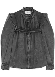 Isabel Marant étoile Idety Ruffled Denim Blouse - Dark Grey - 8 8