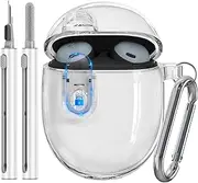 [Skyconser] Clear Case Compatible with Google Pixel Buds Pro Case 2022 with Cleaner Kit,Soft TPU Transparent with Lock Clip Protective Case with Keychain for Pixel Buds Pro Charging Case-White Switch