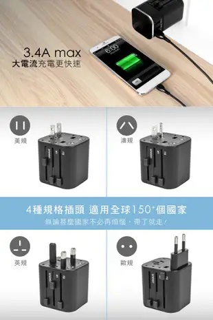 【安規認證！多合一萬國轉接頭】旅行萬用充電器 轉接頭 USB插座 萬國轉接頭 萬用插頭 USB充電 (6.1折)