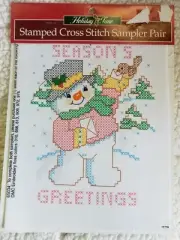 Holiday Time "Snowman/Reindeer" Stamped Linen Pair Size Each Approx 7" x 9"