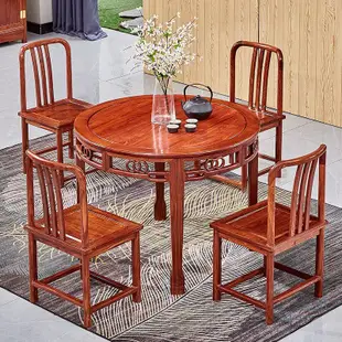 現貨熱銷-花梨木餐桌椅刺猬紫檀原木圓形實木歺桌小戶型圓桌八仙桌紅木家具