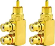 WMYCONGCONG 2 PCS RCA Male to 2 RCA Female Right Angle Plug RCA Splitter Adapter Connector