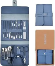 Sawanork Manicure Set, Nail Clippers Pedicure Kit, 16 Pieces Stainless Steel Manicure Kit, Personal Nail Care Tools, Professional Grooming Kits with Travel Leather Case for Thick Nails (Blue)
