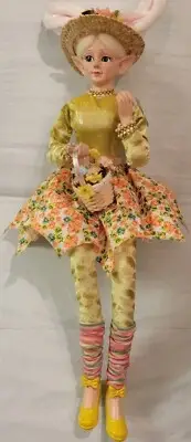 22" Cynthia Rowley Easter Elf Shelf Sitter Posable Doll Spring Flower Green Deco
